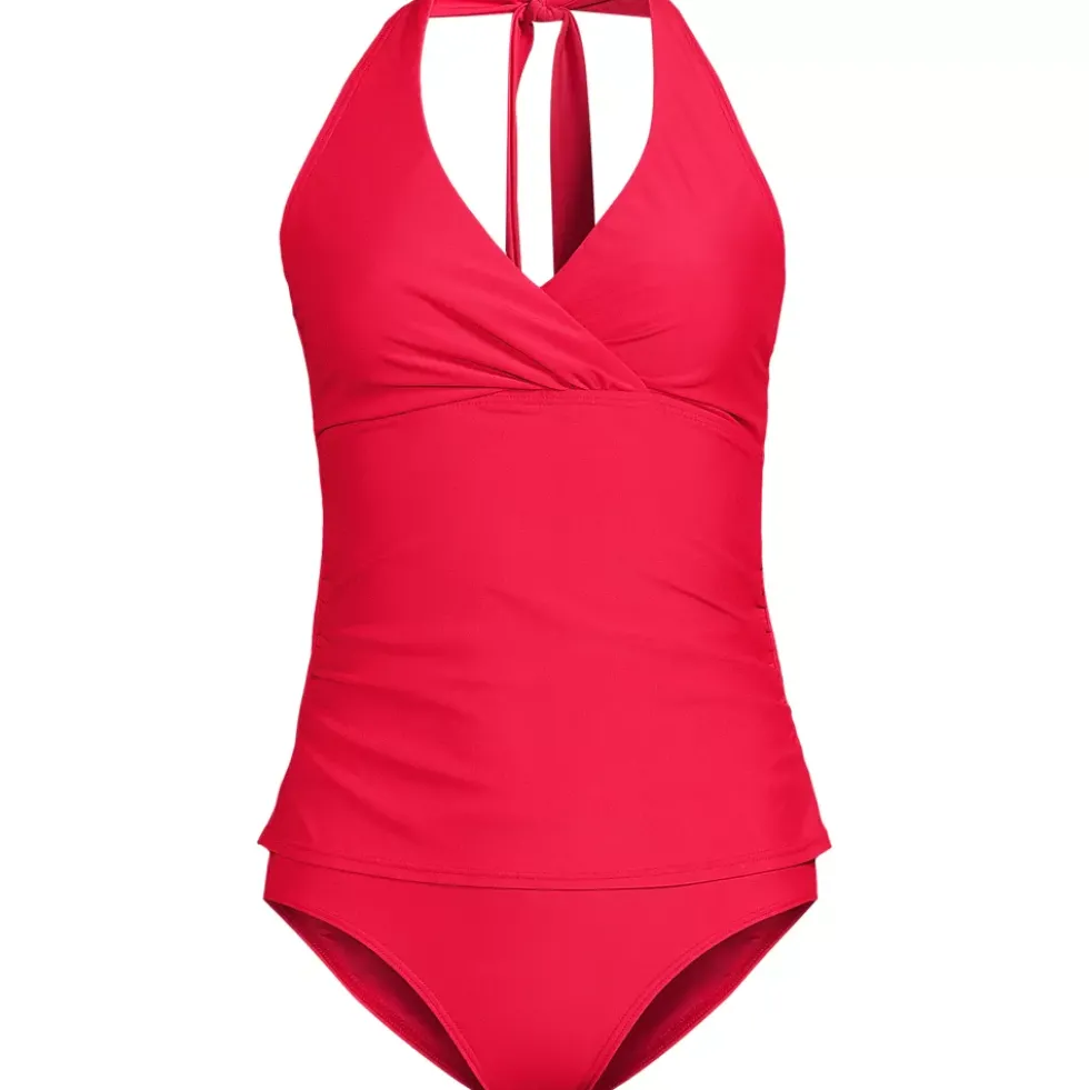 Women's Surplice Halter Tankini Top and High Leg High Waisted Bottoms 2 Piece Set