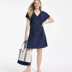 Women's Terry Dolman Sleeve V-Neck Cover Up Dress