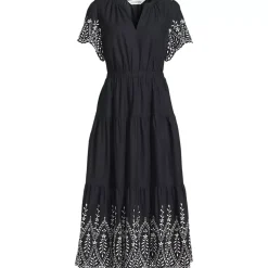 Women's Tiered Cotton Poplin Eyelet Maxi Dress