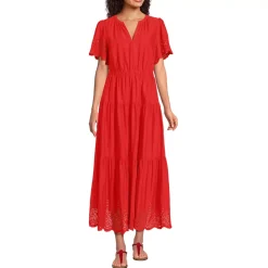 Women's Tiered Cotton Poplin Eyelet Maxi Dress