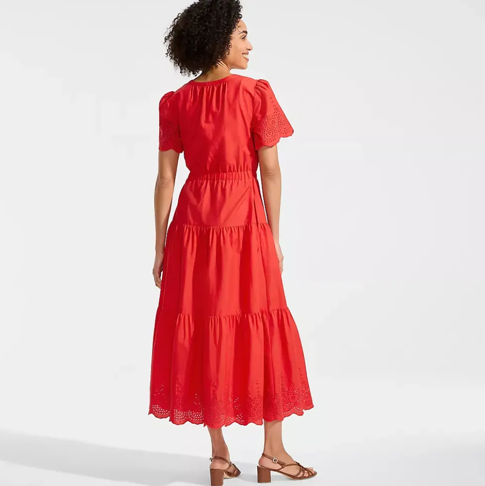 Women's Tiered Cotton Poplin Eyelet Maxi Dress