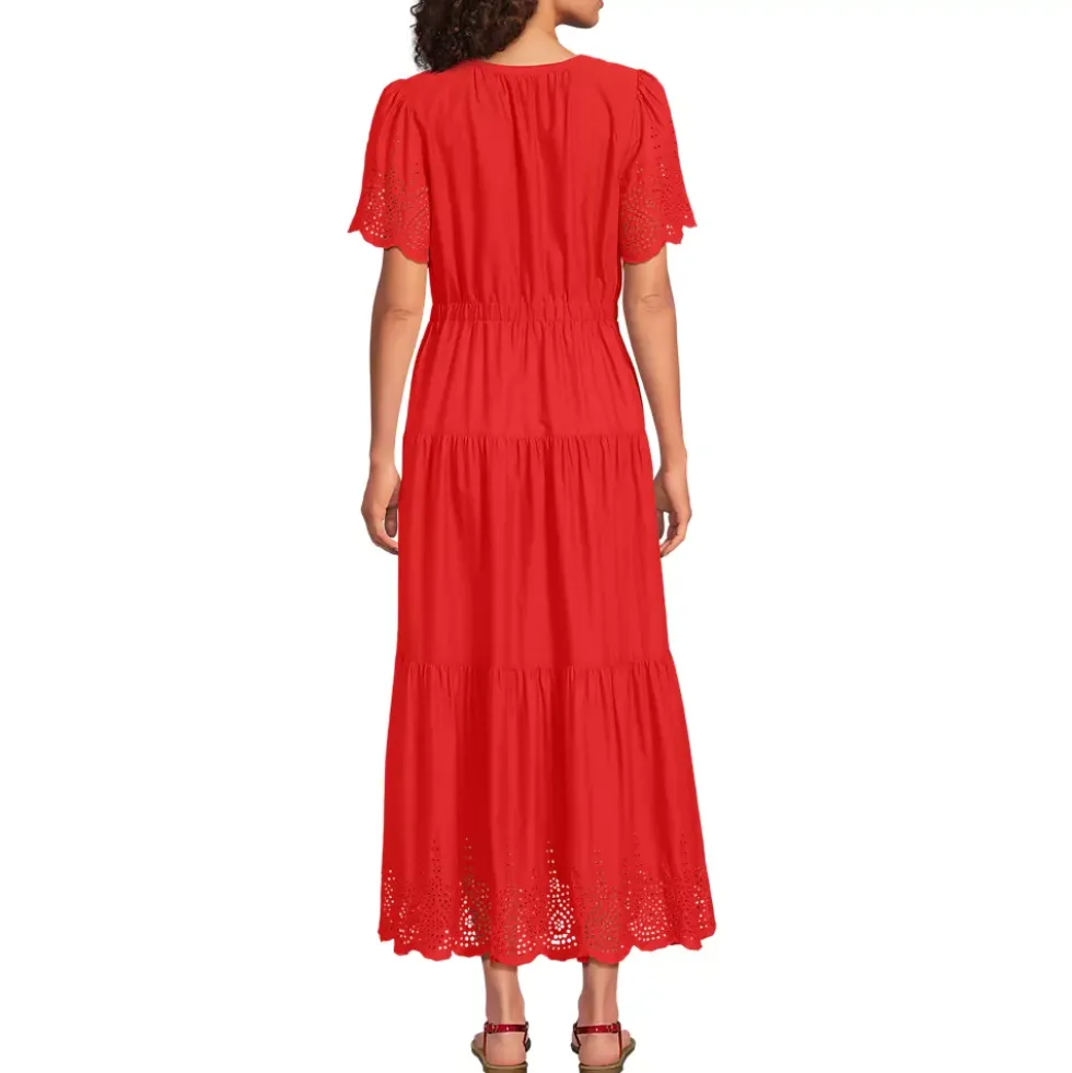 Women's Tiered Cotton Poplin Eyelet Maxi Dress