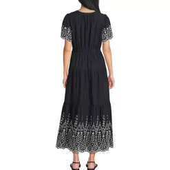 Women's Tiered Cotton Poplin Eyelet Maxi Dress