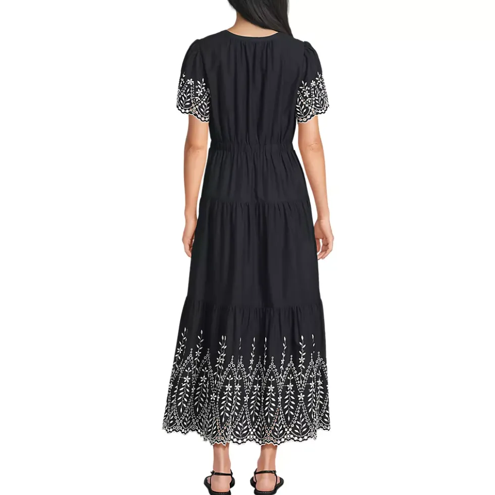 Women's Tiered Cotton Poplin Eyelet Maxi Dress