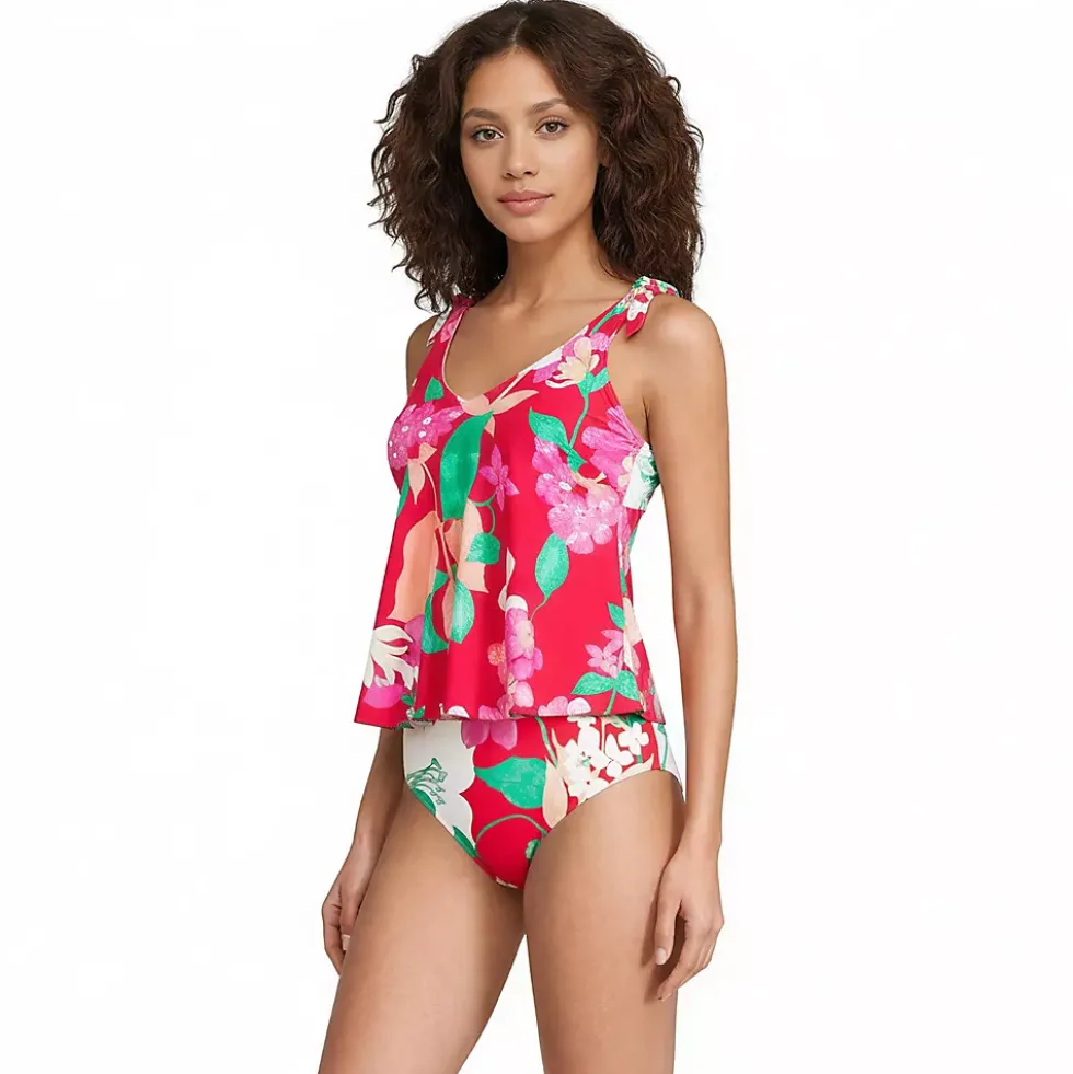 Women's Tie Shoulder Flutter Tankini Top