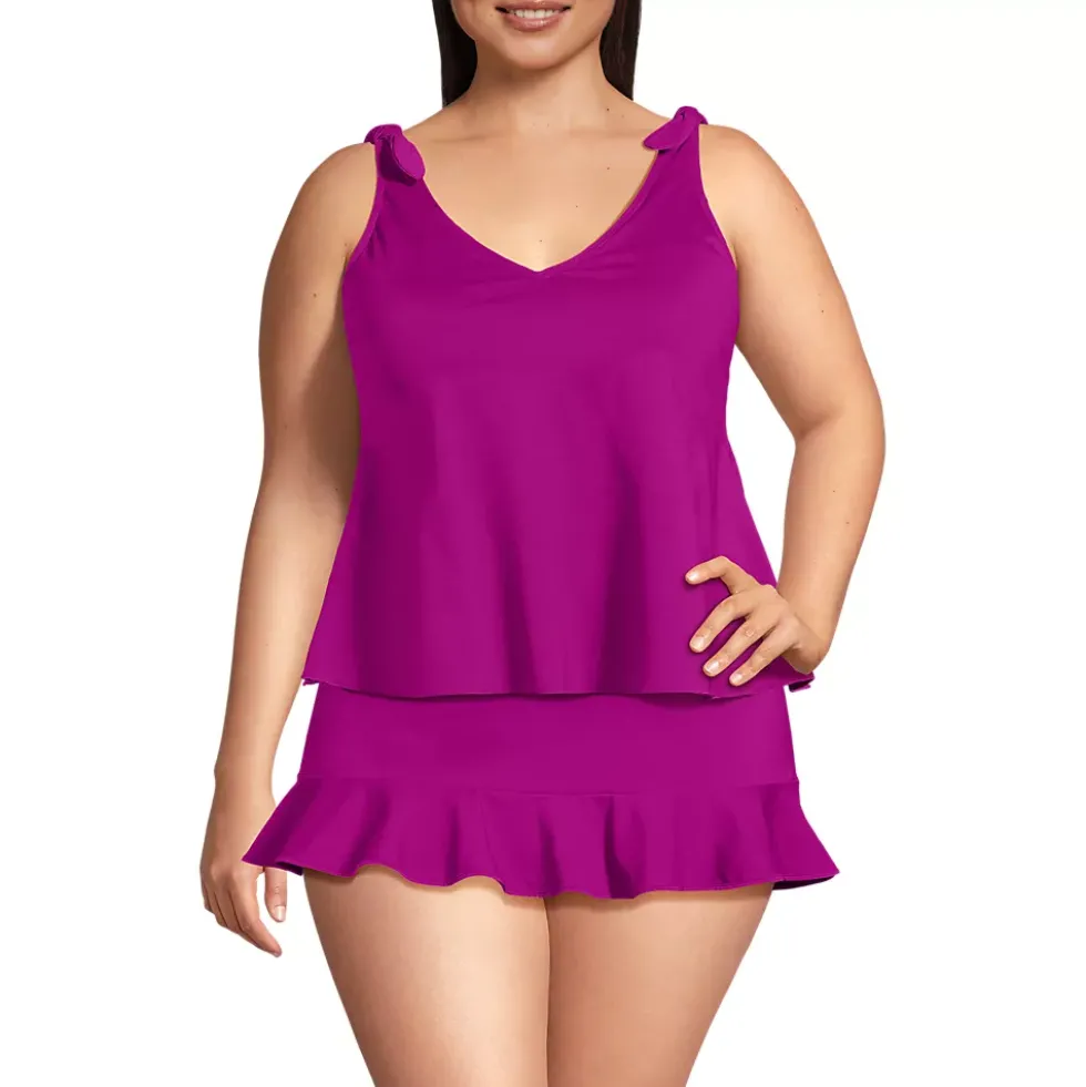 Women's Tie Shoulder Flutter Tankini Top