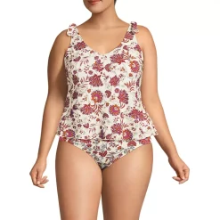 Women's Tie Shoulder Flutter Tankini Top