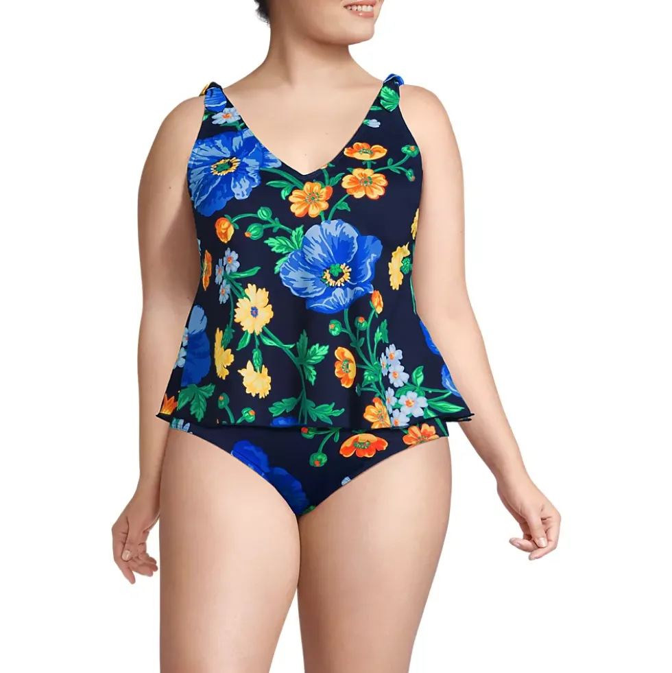 Women's Tie Shoulder Flutter Tankini Top
