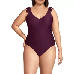 Women's Tie Shoulder Ribbed Flutter Tankini Top