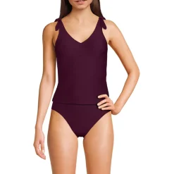 Women's Tie Shoulder Ribbed Flutter Tankini Top