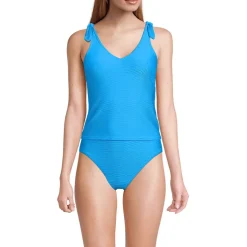 Women's Tie Shoulder Ribbed Flutter Tankini Top