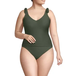 Women's Tie Shoulder Ribbed Flutter Tankini Top