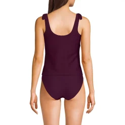 Women's Tie Shoulder Ribbed Flutter Tankini Top