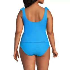 Women's Tie Shoulder Ribbed Flutter Tankini Top