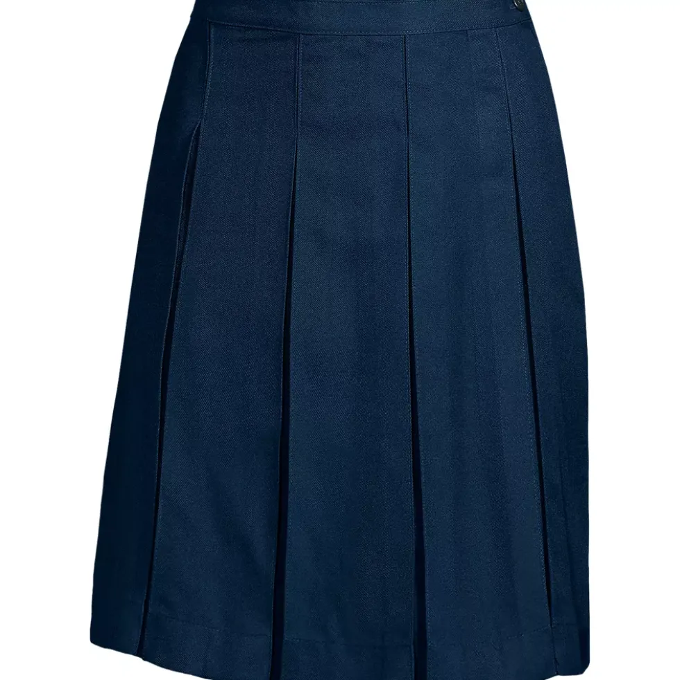 Women's Top of Knee Solid Box Pleat Skirt