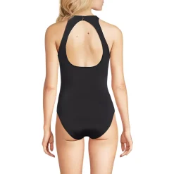 Women's Tugless High Neck Portrait Back One Piece Swimsuit