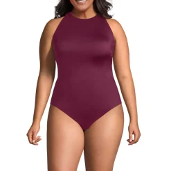 Women's Tugless High Neck Portrait Back One Piece Swimsuit