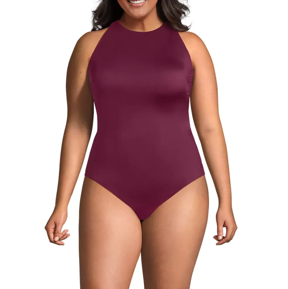 Women's Tugless High Neck Portrait Back One Piece Swimsuit