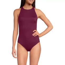 Women's Tugless High Neck Portrait Back One Piece Swimsuit