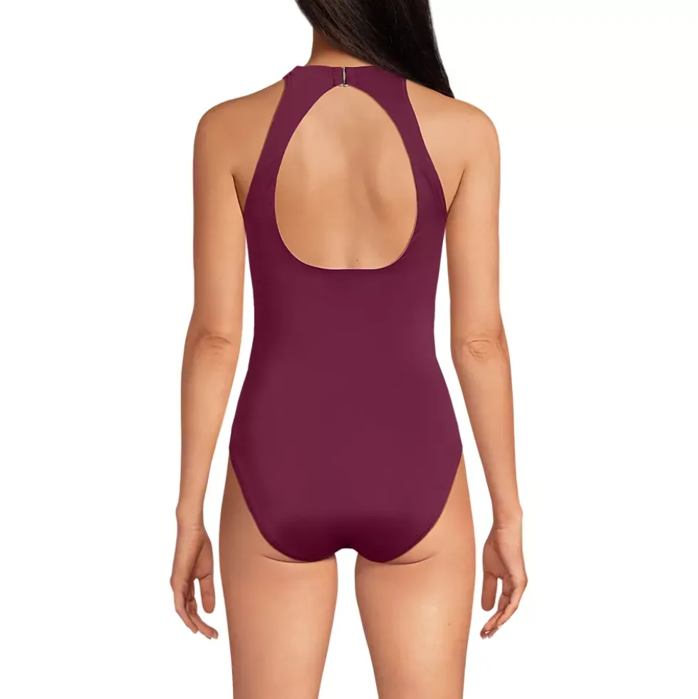Women's Tugless High Neck Portrait Back One Piece Swimsuit
