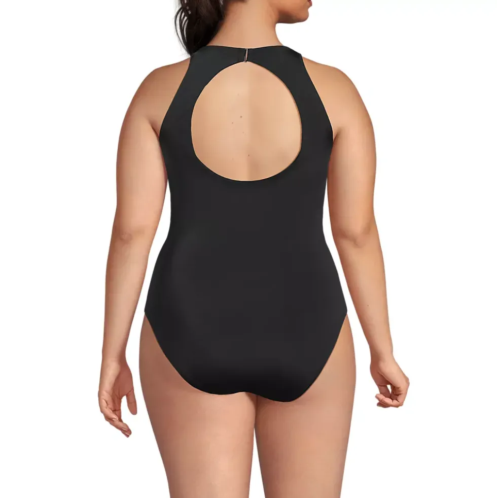 Women's Tugless High Neck Portrait Back One Piece Swimsuit
