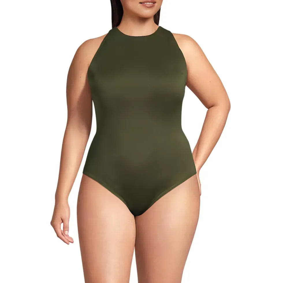 Women's Tugless High Neck Portrait Back One Piece Swimsuit
