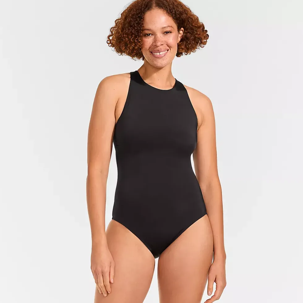 Women's Tugless High Neck Portrait Back One Piece Swimsuit