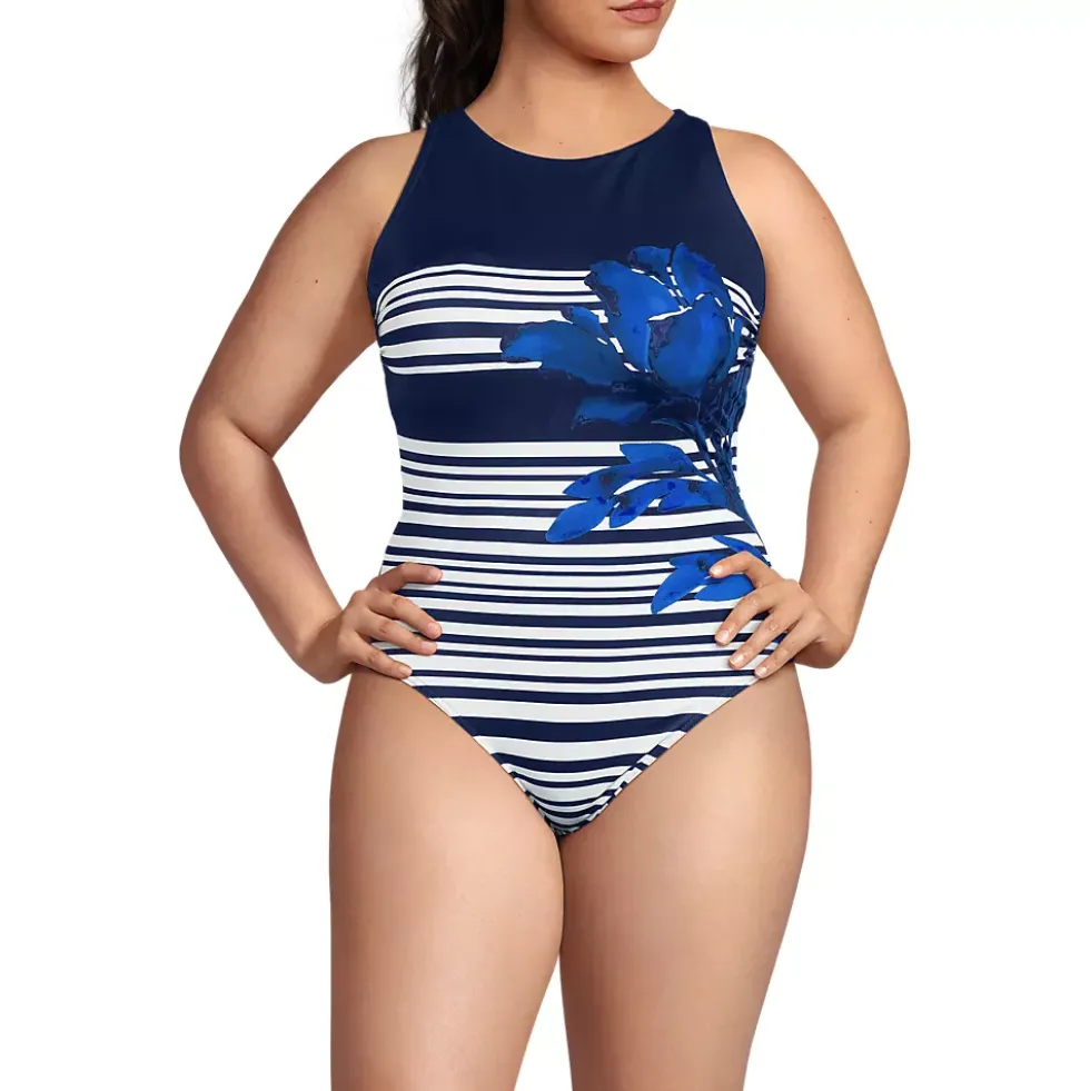 Women's Tugless High Neck Portrait Back One Piece Swimsuit
