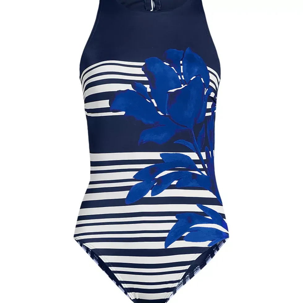 Women's Tugless High Neck Portrait Back One Piece Swimsuit