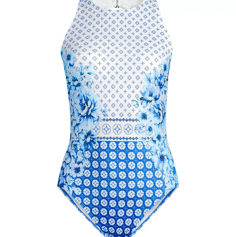 Women's Tugless High Neck Portrait Back One Piece Swimsuit