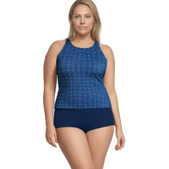 Women's Tugless High Neck Strappy Back Tankini Top