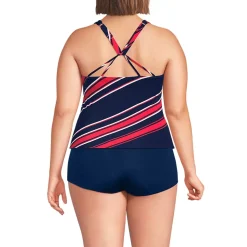 Women's Tugless High Neck Strappy Back Tankini Top