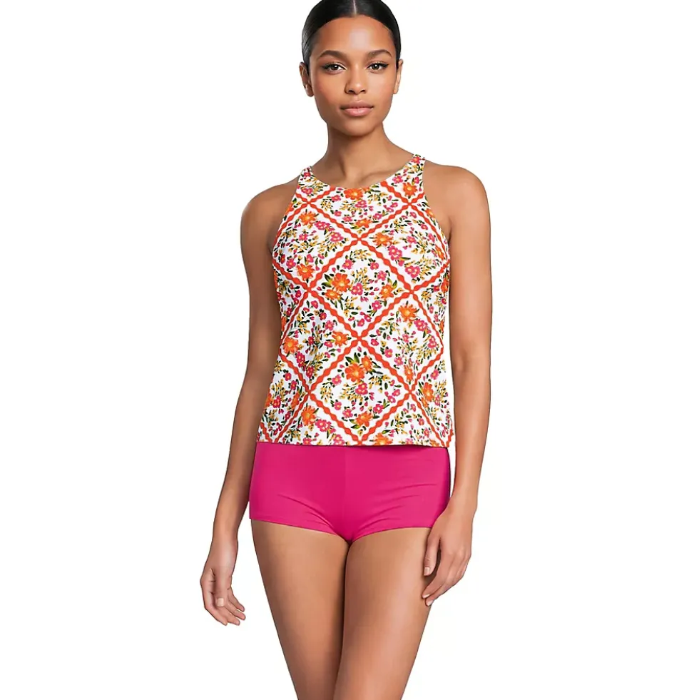Women's Tugless High Neck Strappy Back Tankini Top