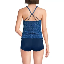Women's Tugless High Neck Strappy Back Tankini Top