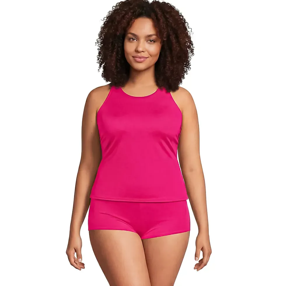 Women's Tugless High Neck Strappy Back Tankini Top