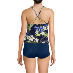 Women's Tugless High Neck Strappy Back Tankini Top