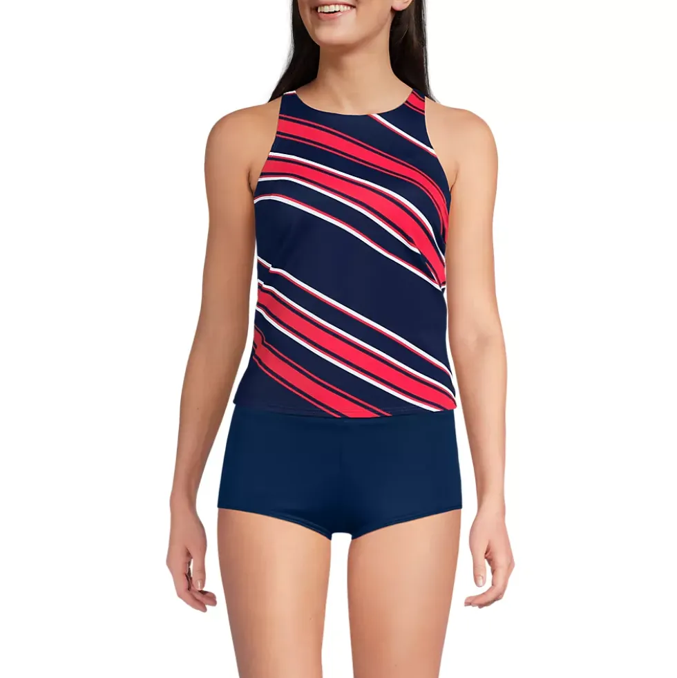 Women's Tugless High Neck Strappy Back Tankini Top