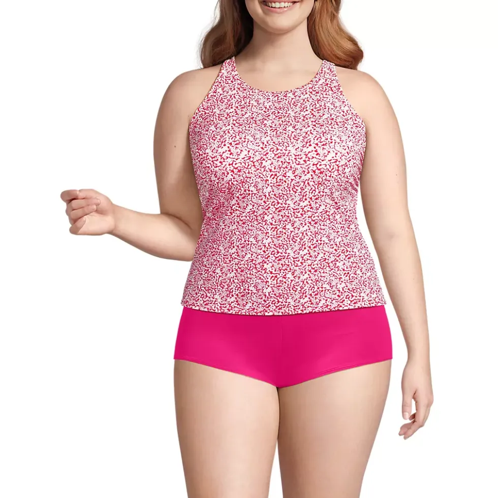 Women's Tugless High Neck Strappy Back Tankini Top