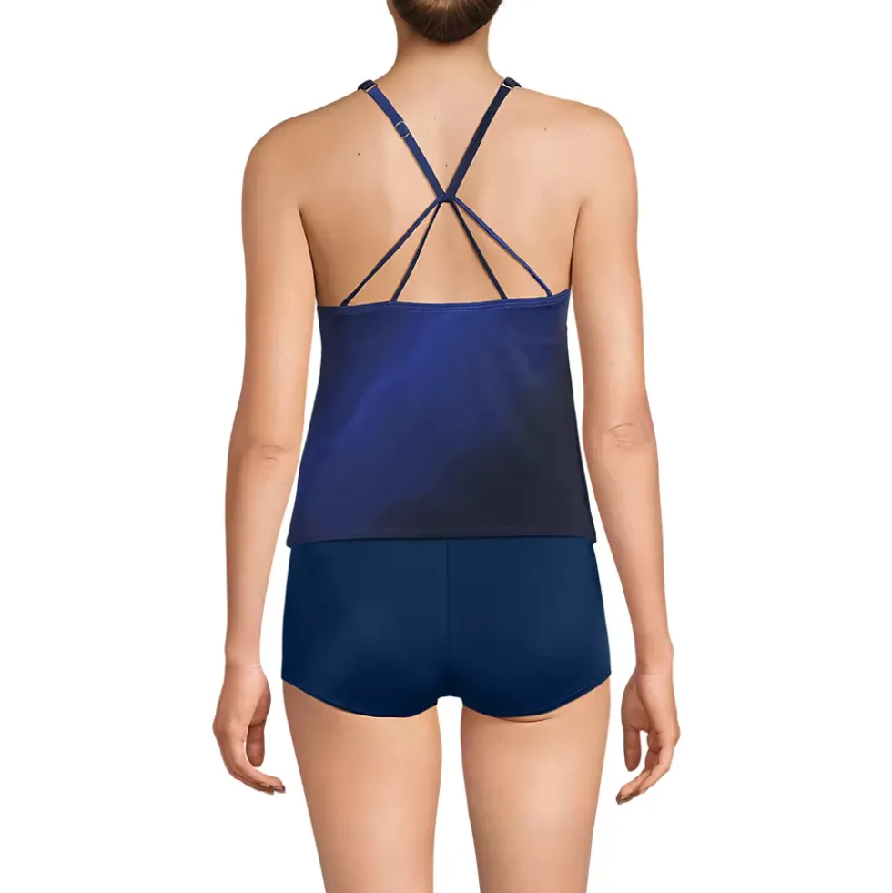 Women's Tugless High Neck Strappy Back Tankini Top
