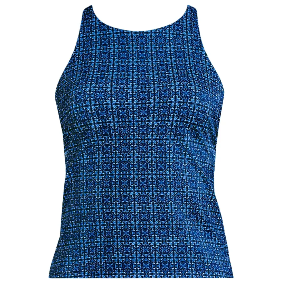 Women's Tugless High Neck Strappy Back Tankini Top