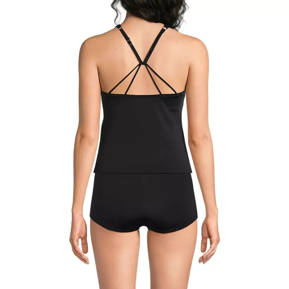 Women's Tugless High Neck Strappy Back Tankini Top