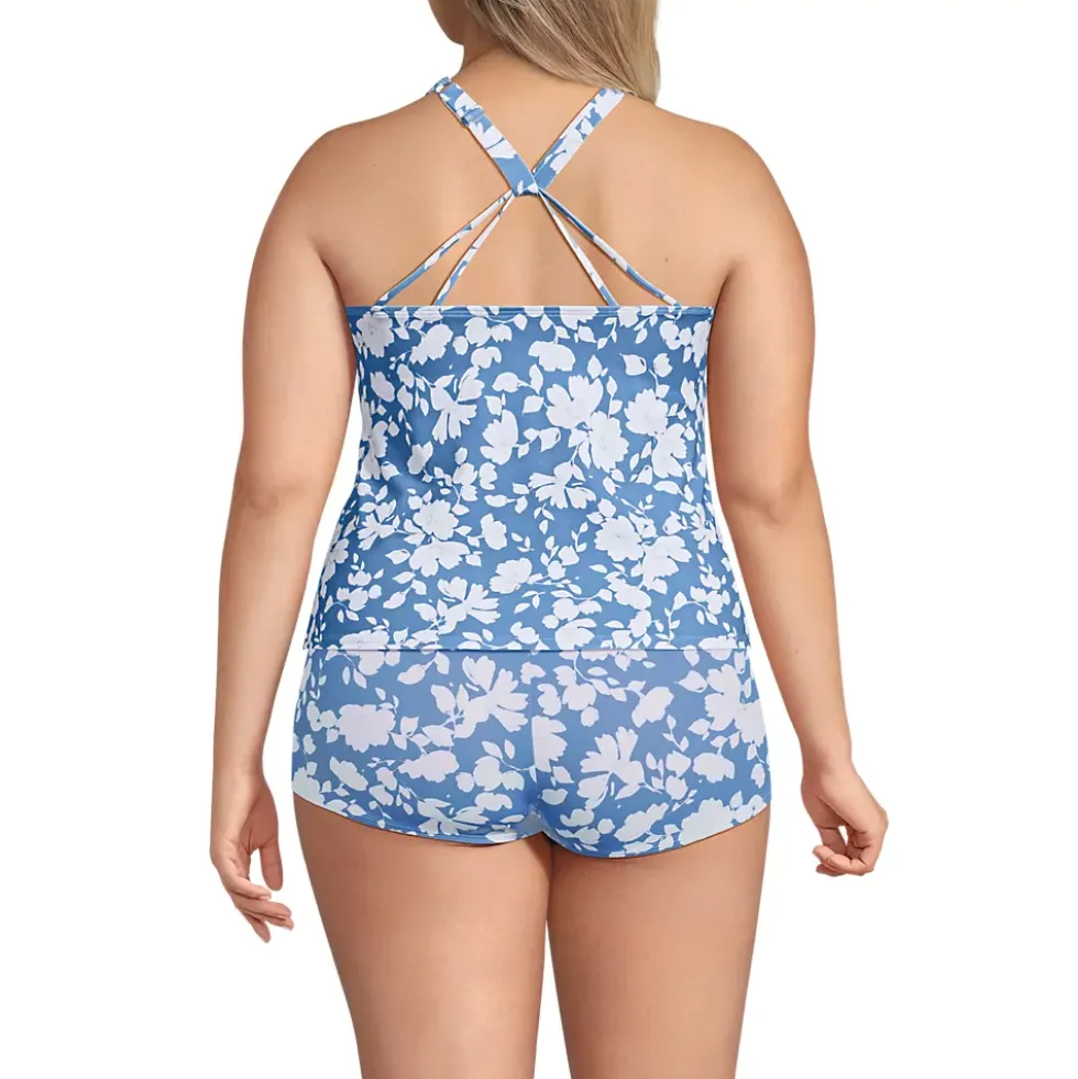 Women's Tugless High Neck Strappy Back Tankini Top