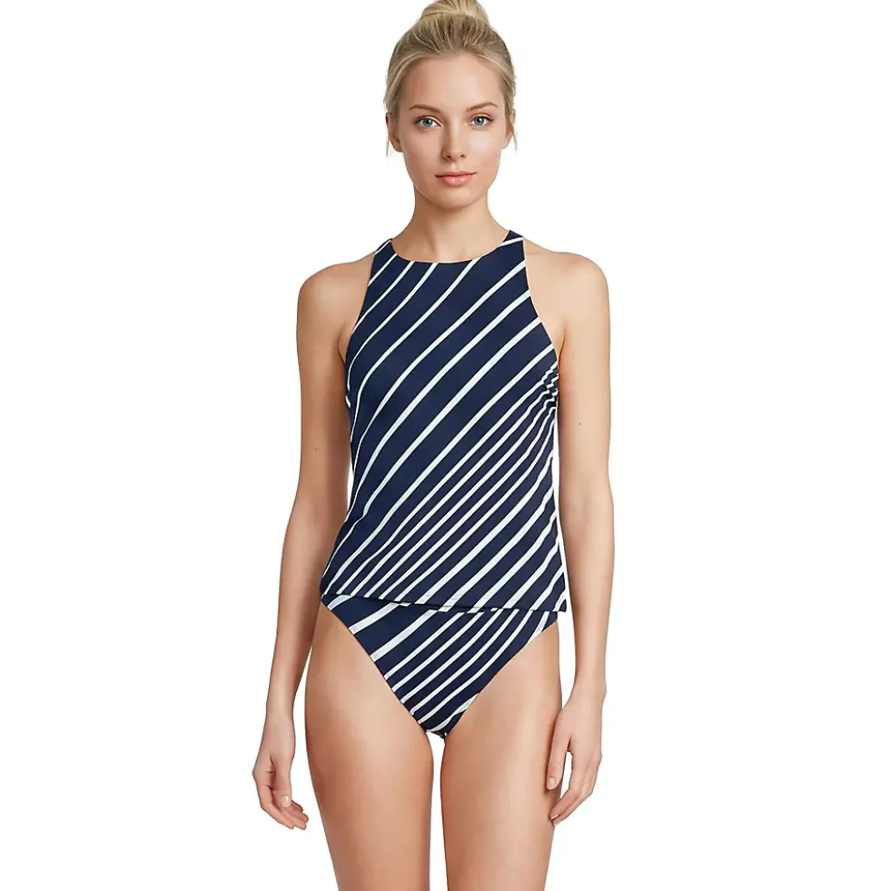 Women's Tugless High Neck Strappy Back Tankini Top