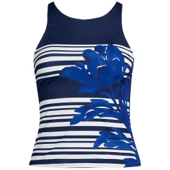 Women's Tugless High Neck Strappy Back Tankini Top