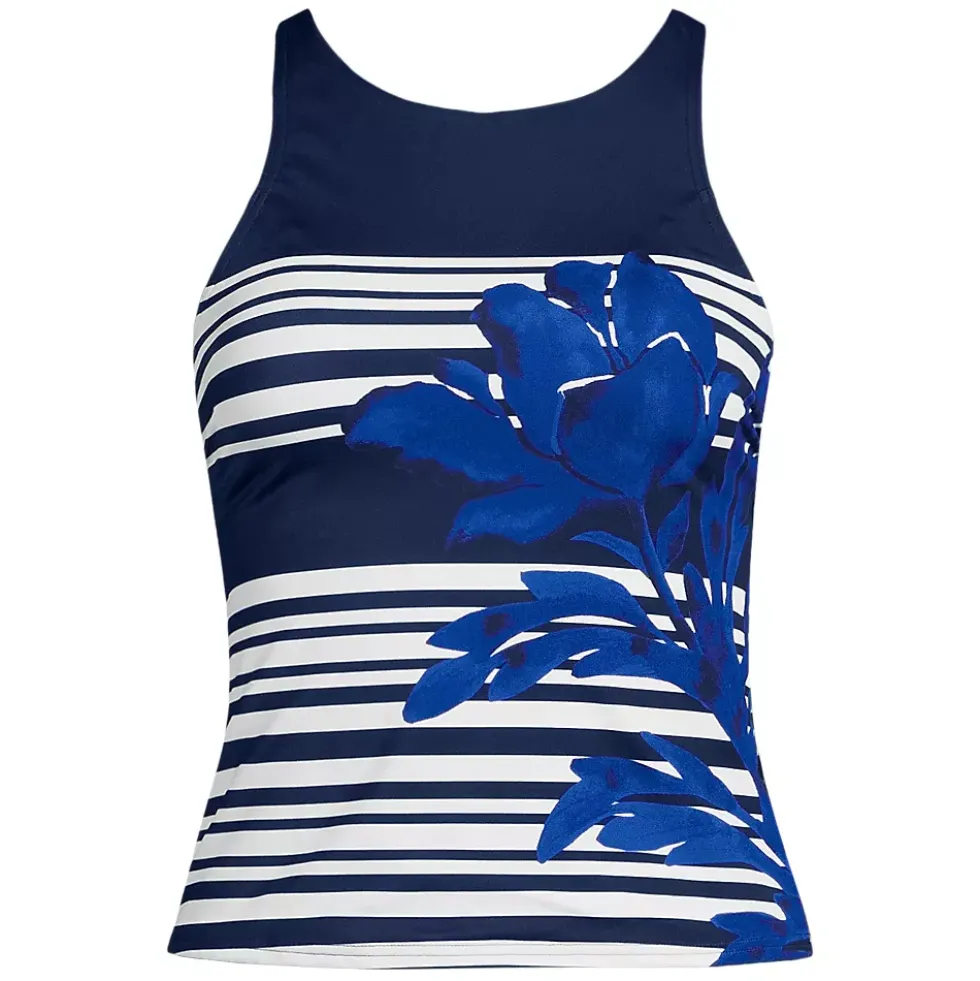 Women's Tugless High Neck Strappy Back Tankini Top
