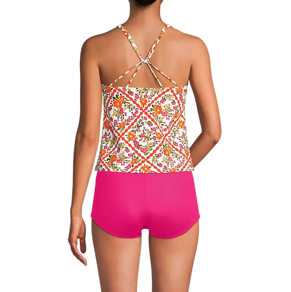 Women's Tugless High Neck Strappy Back Tankini Top