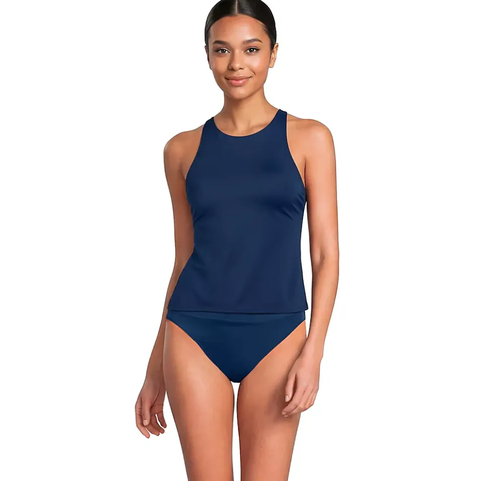 Women's Tugless High Neck Strappy Back Tankini Top
