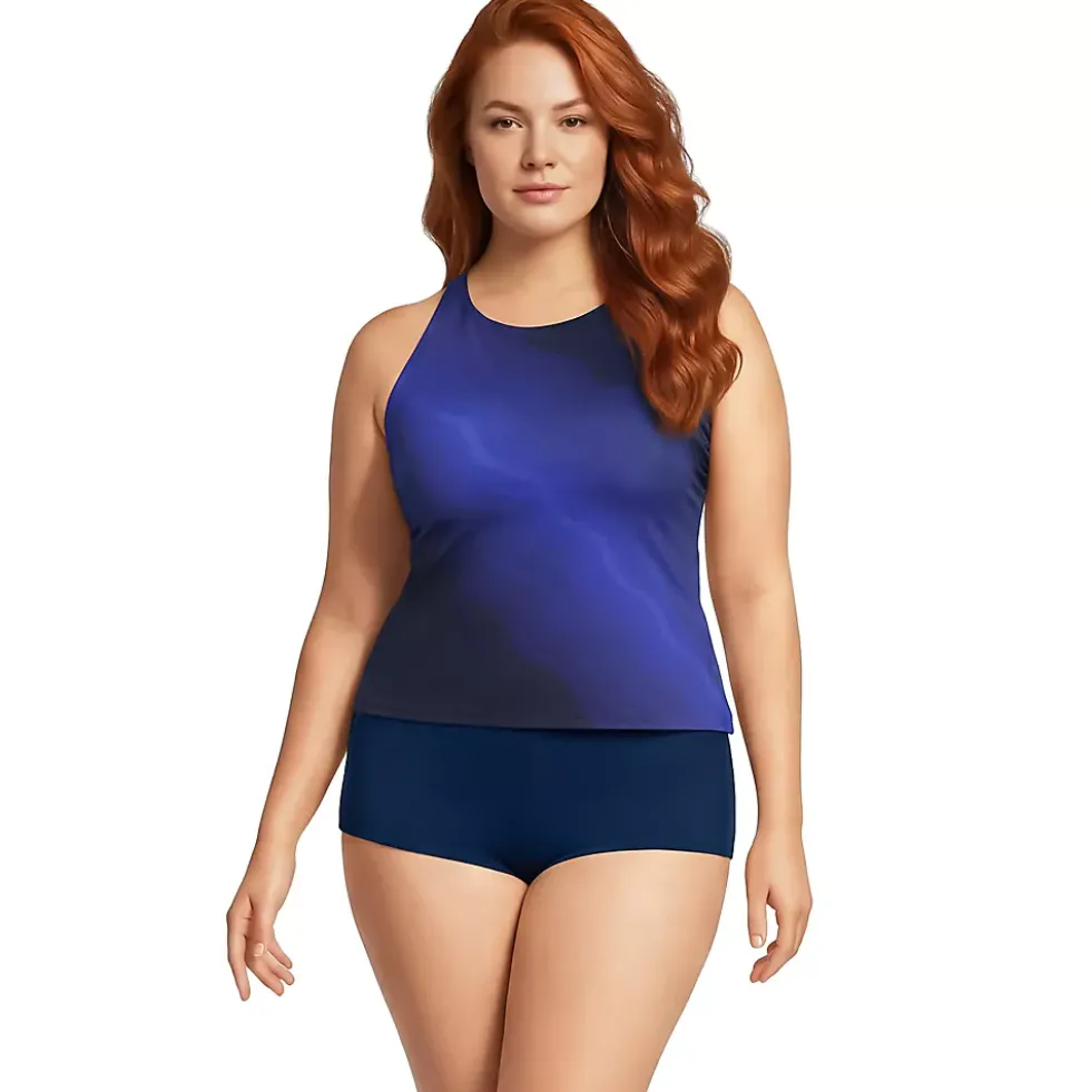 Women's Tugless High Neck Strappy Back Tankini Top