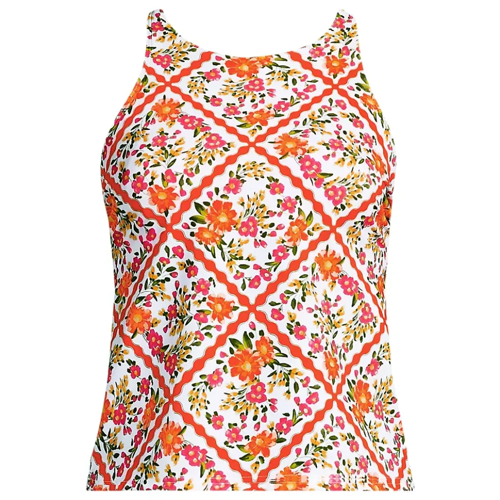 Women's Tugless High Neck Strappy Back Tankini Top