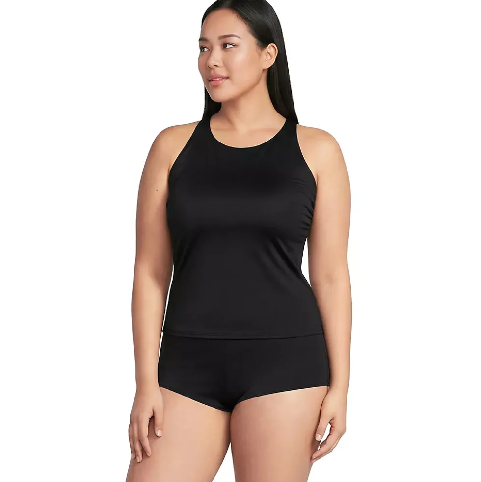 Women's Tugless High Neck Strappy Back Tankini Top